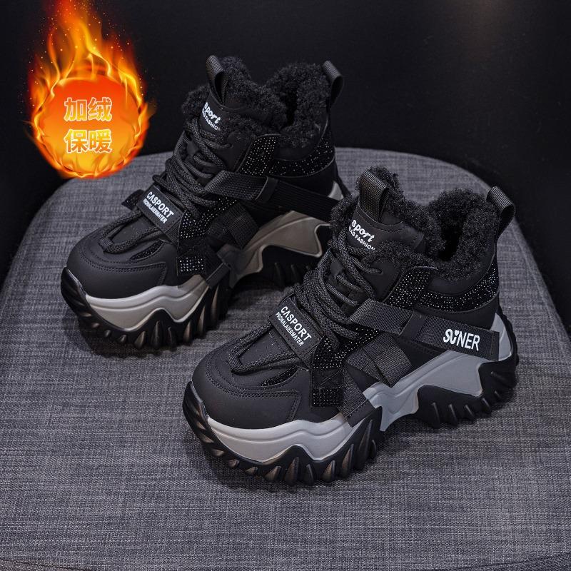 Thick-soled Dad Shoes Are Casual and Versatile, with Fleece Lining for Height-increasing Women's Shoes