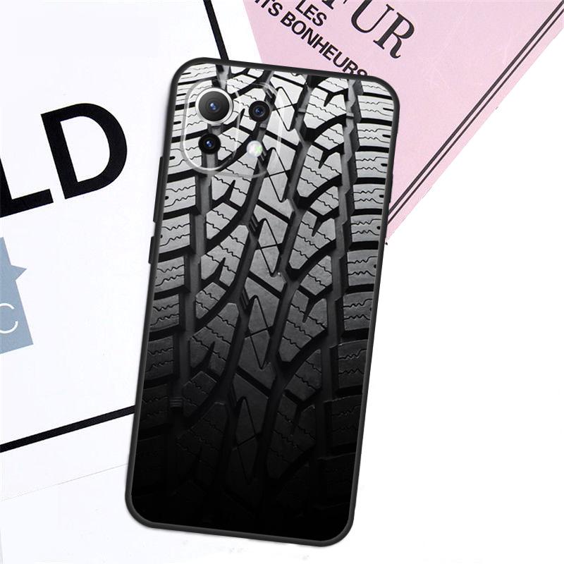 Black Tire Tyre Tread Texture Case For Xiaomi 15T Pro 14T 13T 17 Pro Max 14 15 Ultra POCO X7 X5 X6 F5 F6 F7 F8 Pro Cover
