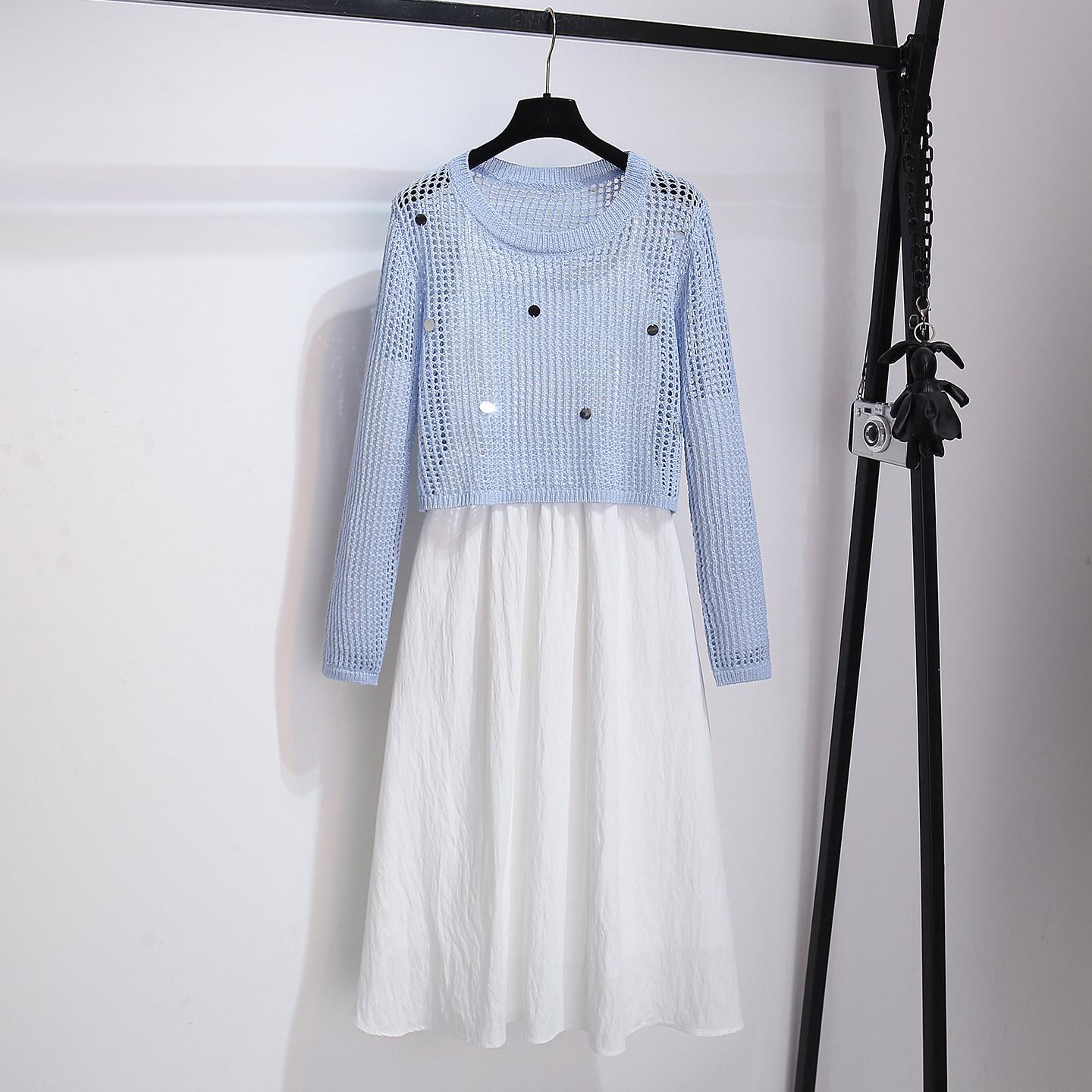 

Women s White Camisole Dress with Blue Knitted Cover-Up - Spring/Summer 2026 Collection. L (54-62 kg) синий