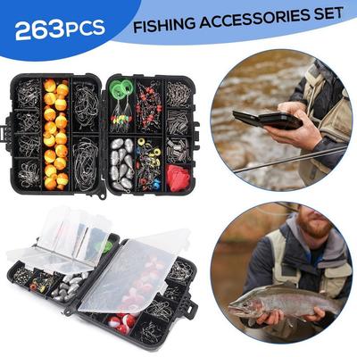 263-teiliges Angelzubehör-Set inklusive Zange Jig-Haken Bleiebleie Wirbel Snap-Karabiner Bleie-Gleiter Tragbare Angelwerkzeugbox