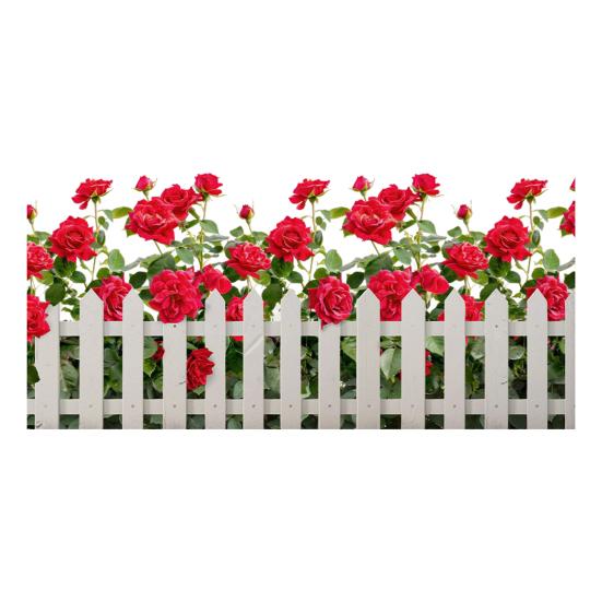 Fence Rose Bush Wall Sticker Removable Waterproof PVC Red Flower Pattern Sticker Home Office Living Room Bedroom Wall Decoration Decal