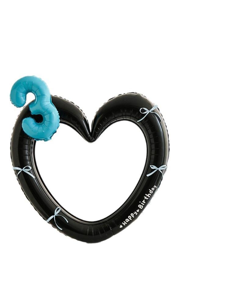 Heart Photo Frame Balloon Foil 0-9 Blue Number with Bowk Stickers for Blue Style Birthday Party Photo Props Wedding Ballon Decor