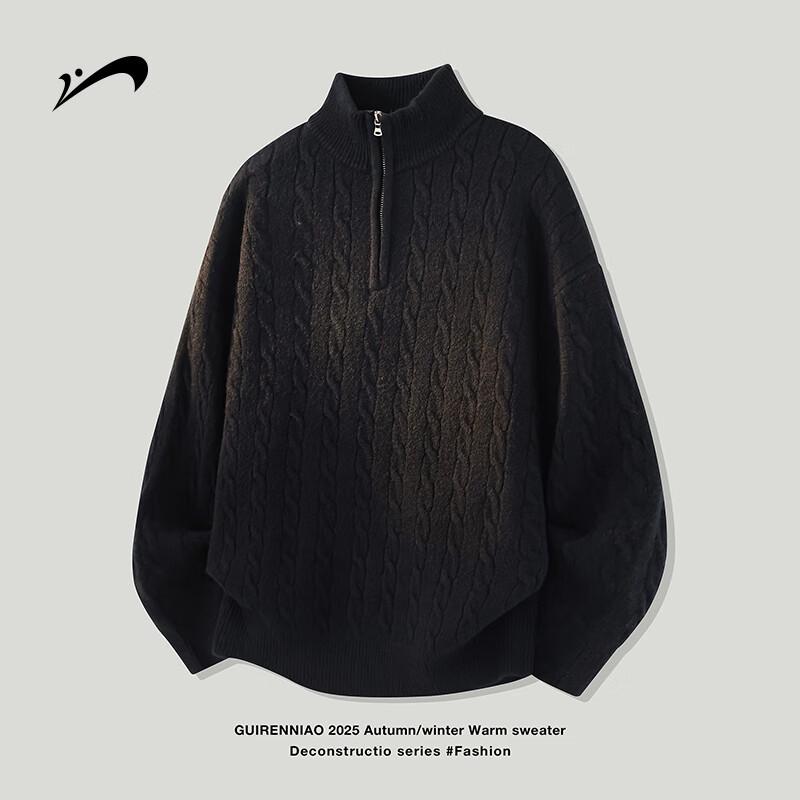 

Guirenniao Men s Half-Zip Cable Knit Stand Collar Sweater 2XL