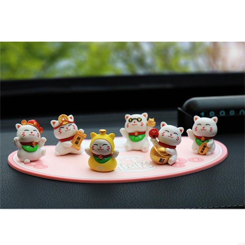 62KD 6Pcs Fortune Cats Miniatures Figurines for Positive And Auspiciously Decors
