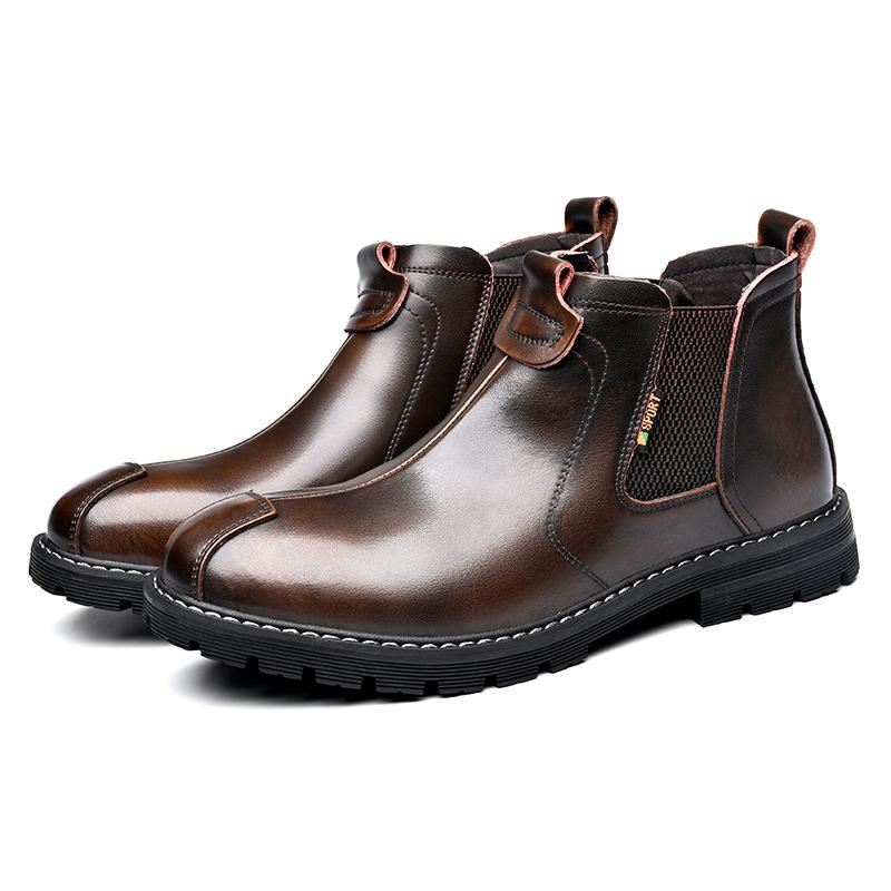 Autumn Winter Retro Boots for Men Fashion Quality Leather Work Boots Men Slip-on Brown Ankle Boots Casual Men Botas Masculino
