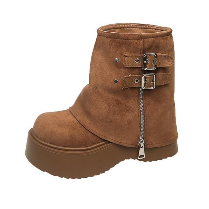 Fashion Women's Chunky Motorcycle Boots Autumn Suede Leather Hidden Heels Sneakers Winter Punk Boots 6.5cm Heels Platform Ankle Boots