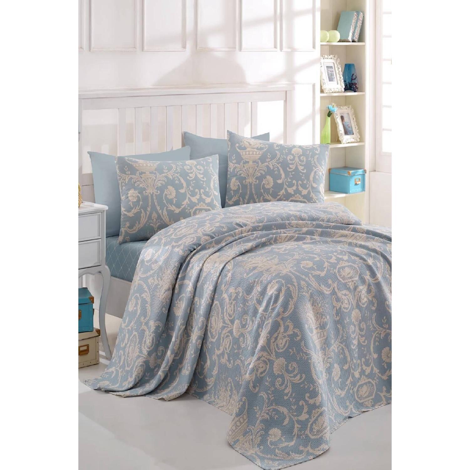 

Двойной холст с принтом из натурального пике синего цвета синий