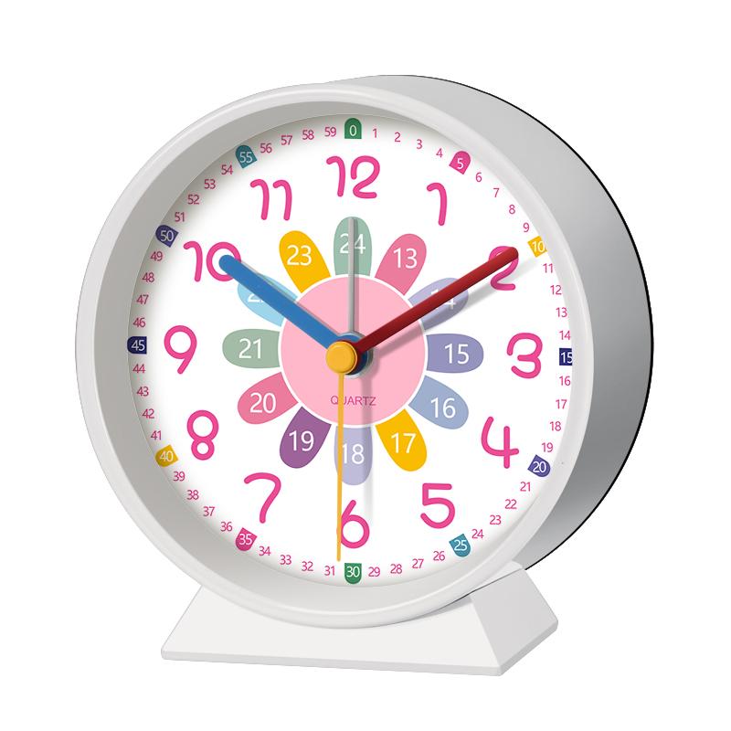 Early Education Desk Clock Needle Display Quartz Alarm Clock Silent Sweep Movement Silent Walking Soft Night Light Metal Frame