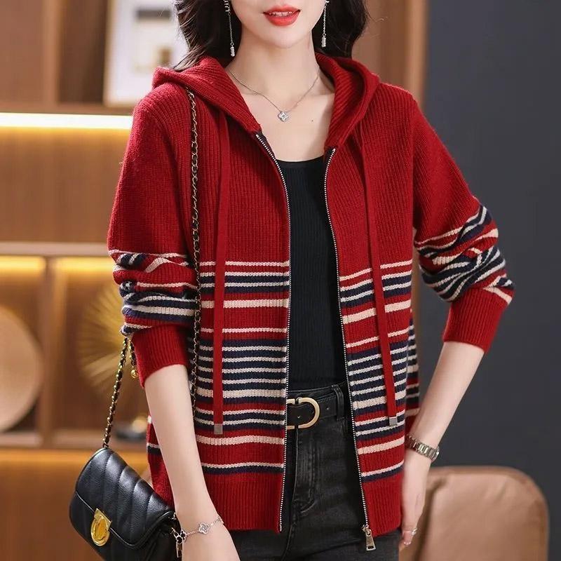 Coat for Women Knitted Sweater Coat Plush Autumn Winter Thickened Fleece Sweatshirt Oversize Casual Zipper Hooded Sweater Coat