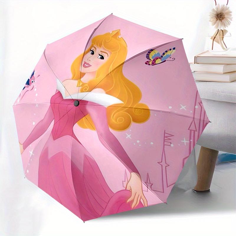 Princess Aurora, Butterflies Automatic Opening and Closing Umbrella - 8 Ribs Portable Folding Umbrella with Plastic Handle, Suitable for Lei