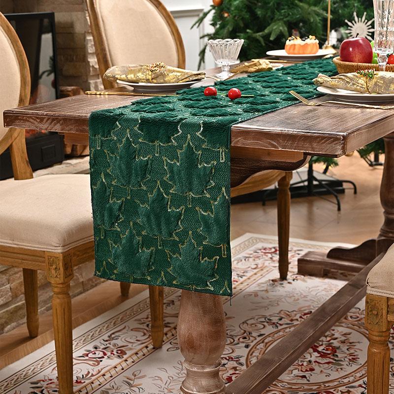Christmas Day Leaf Jacquard Table Runner Rectangular Home Hotel Tablecloth for Party Banquet Soft Comfortable Housing Decoration