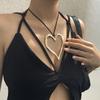 Överdrivet Stort Ihåligt Kärlekshjärta Hänge Choker Halsband för Kvinnor Goth Rosett Justerbar Kedja Y2K Smycken Bröllopstillbehör
