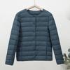 Women's 90% White Duck Down Lightweight Short Jacket - Round Neck, Solid Color, Warm and Collarless for Autumn/Winter