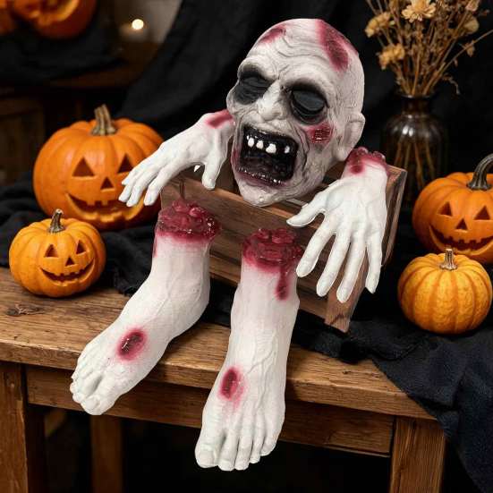 Halloween Window Display Items 5 Pcs Body Parts Prop, Realistic Broken Head Hands Feet Set, Scary Artificial Bloodstains Anatomy Blood Severed Zombie