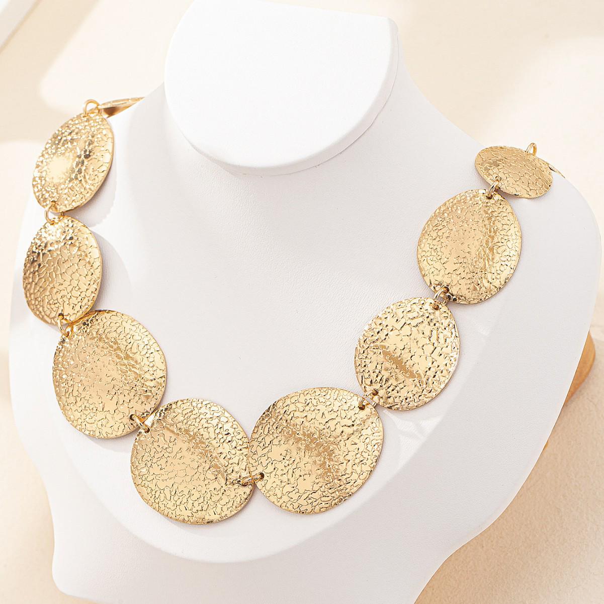 Exaggerated Geometric Oval Clavicle Necklace & Long Tassel Metal Earrings Set золотистый