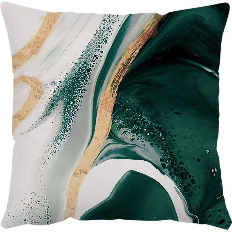 Green Marble Texture Pillowcase Polyester Sofa Chair Waist Pillow Cushion Set 45x45cm Bedroom Room Light Luxury Home Decoration