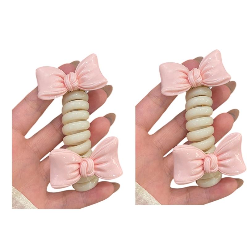 2PCS Spirals Bowknot Ponytail Holder Hair Ties For Girls Resin Hair Accessories Kids Hair Bows For Daily Use And Parties