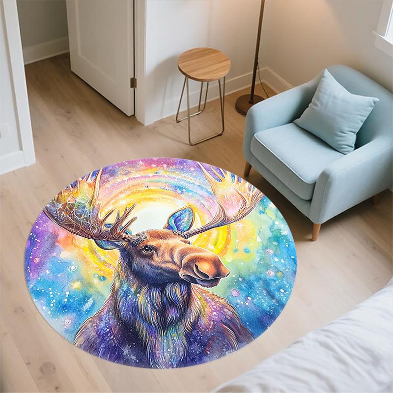 Watercolor Flower Animals,Round Area Rug,Carpet Rug for Living Room Bedroom Sofa Playroom Decor,Non-slip Floor Mat