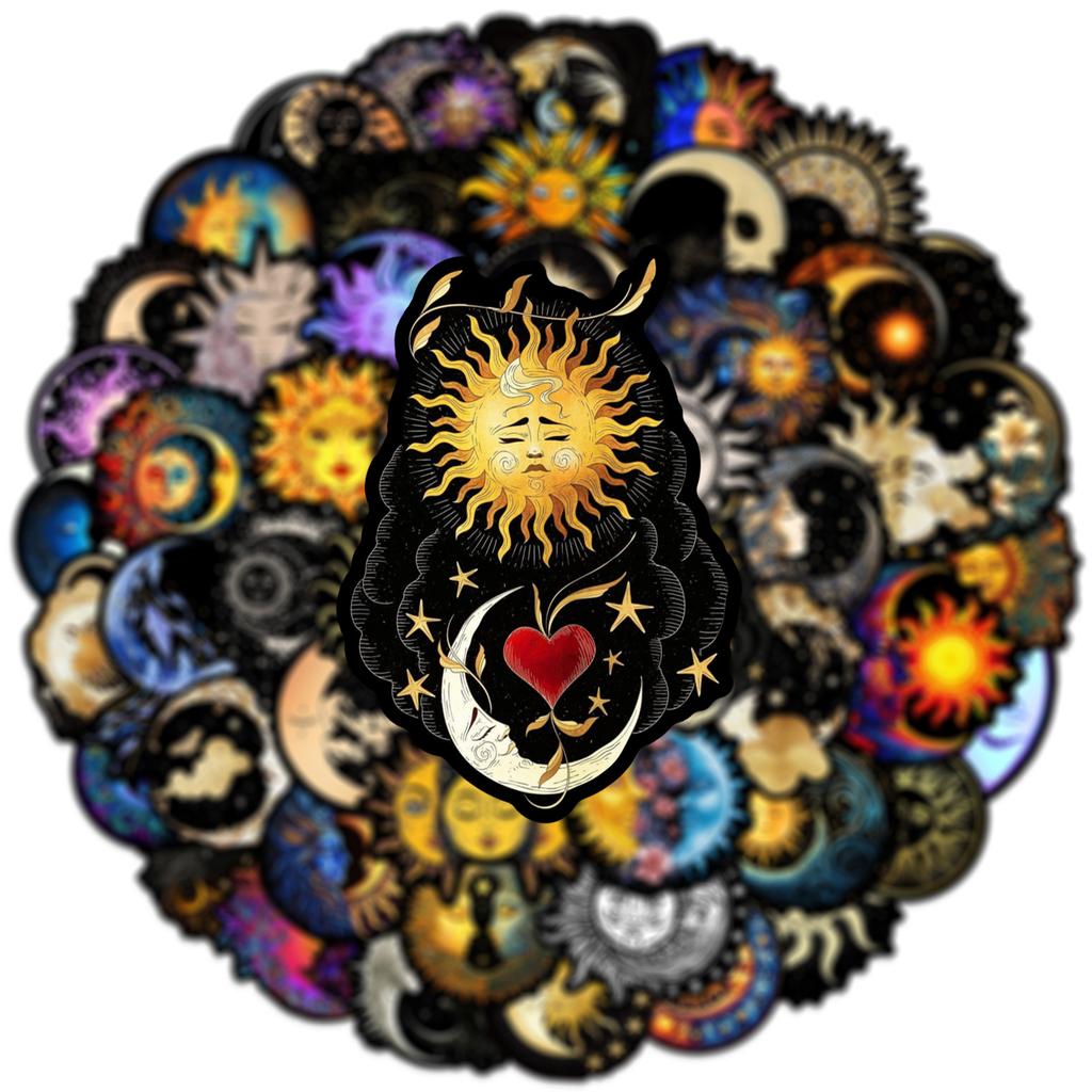 50Pcs Art Moon Sun Stickers Moon DIY Scrapbooking Phone Luggage Skateboard Waterproof Decals