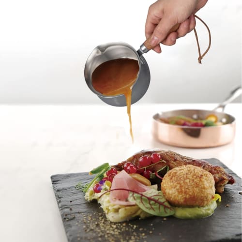 IMEEA Milk Pan, Saucepan, 18-10 Stainless Steel, Induction Compatible, 250ml, Graduated Milk Pan, Mini Saucepan, Wooden Handle
