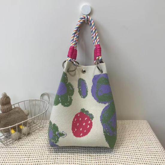 Girls Knitted Handbag Butterfly Flower Bucket Bag Casual Wrist Bag Knitted Purse for Shopping Beach Travel Daily Outings