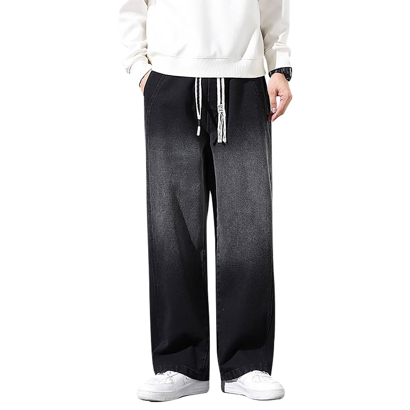 

inotenka Denim Baggy Wide Leg Solid Adjustable Loose Plus Casual Pants Men s Wide-Leg Jeans, Pants, Jeans, Spring/Autumn/Winter Wear, Color, чёрный