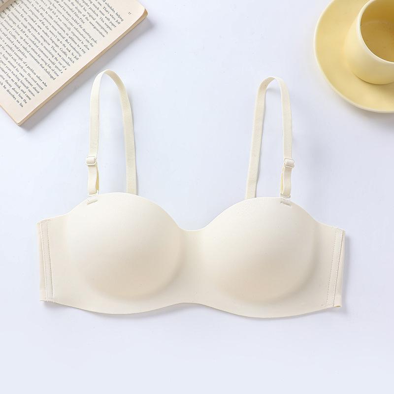 Simple Smooth Small Breasts Gather Without Steel Ring Bra Medium Thick Cup Comfortable Upper Support Seamless Bra