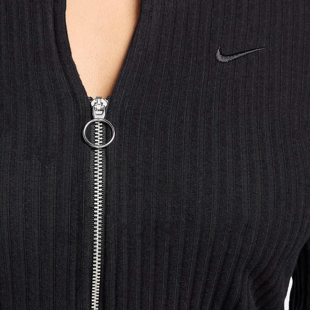 Nike Sportswear Chill Knit Slim Fit Zip-Up Long Sleeve Women Tops Black FN3682-010