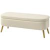 Storage Bench, Seating Bench with 65 L Storage Space, Teddy Fleece Fabric, Rubberwood, 120 X 42 X 45 Cm, Beige