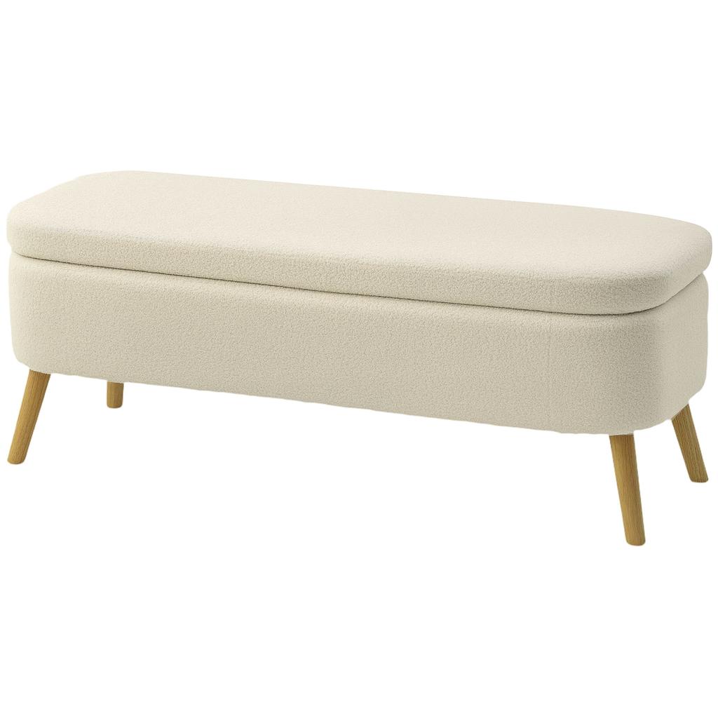 Storage Bench, Seating Bench with 65 L Storage Space, Teddy Fleece Fabric, Rubberwood, 120 X 42 X 45 Cm, Beige