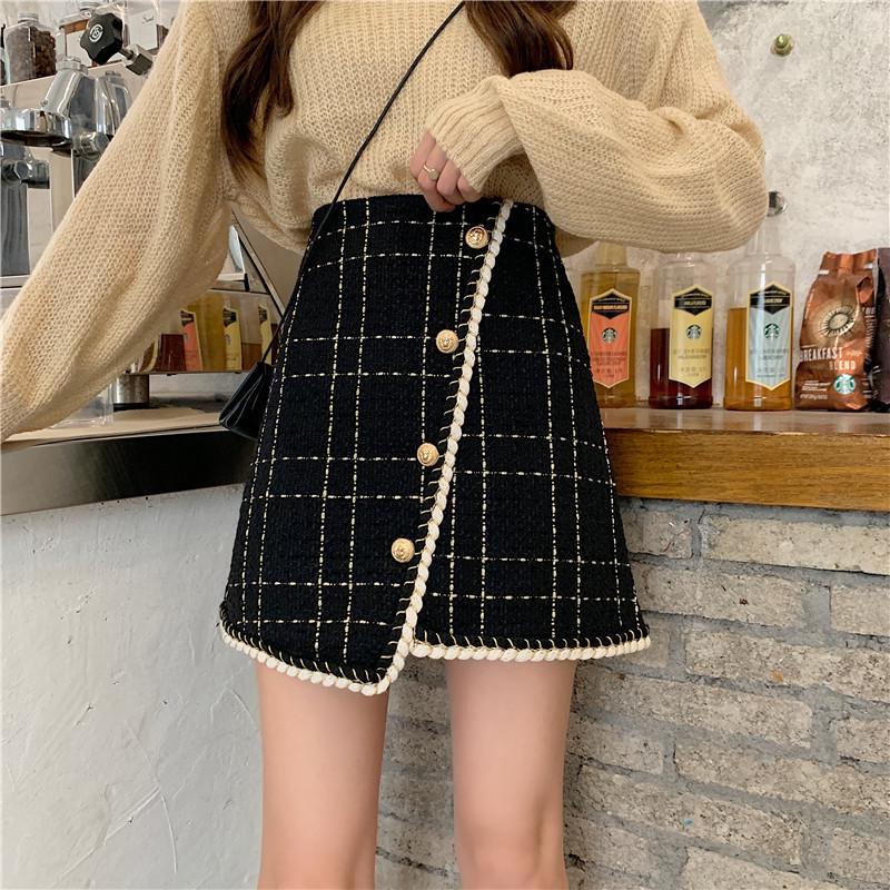 Korean Style Tweed A-Line Hip-Hugging Skirt - Trendy 2025 M