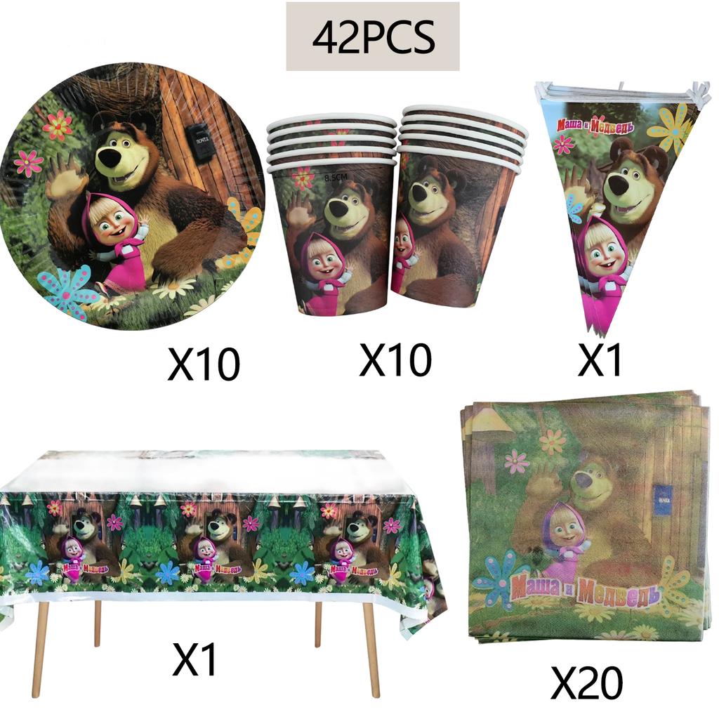 Masshaed Verjaardagsfeest Decoratie Tafelgerei Set Beren Borden Bekers Banner Ballonnen Kinderen Babyborrel Cadeaus Meisjes Fotohokje Prop