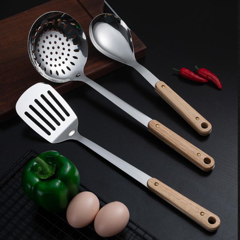HANYANG Espátula de acero inoxidable, utensilios de cocina, espátula con mango de madera, espátula para cocinar