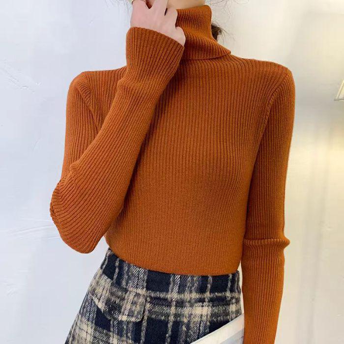 

2025 Women s High Neck Long Sleeve Slimming Knitted Underlayer Shirt - Solid Color, Autumn/Winter Collection One Size