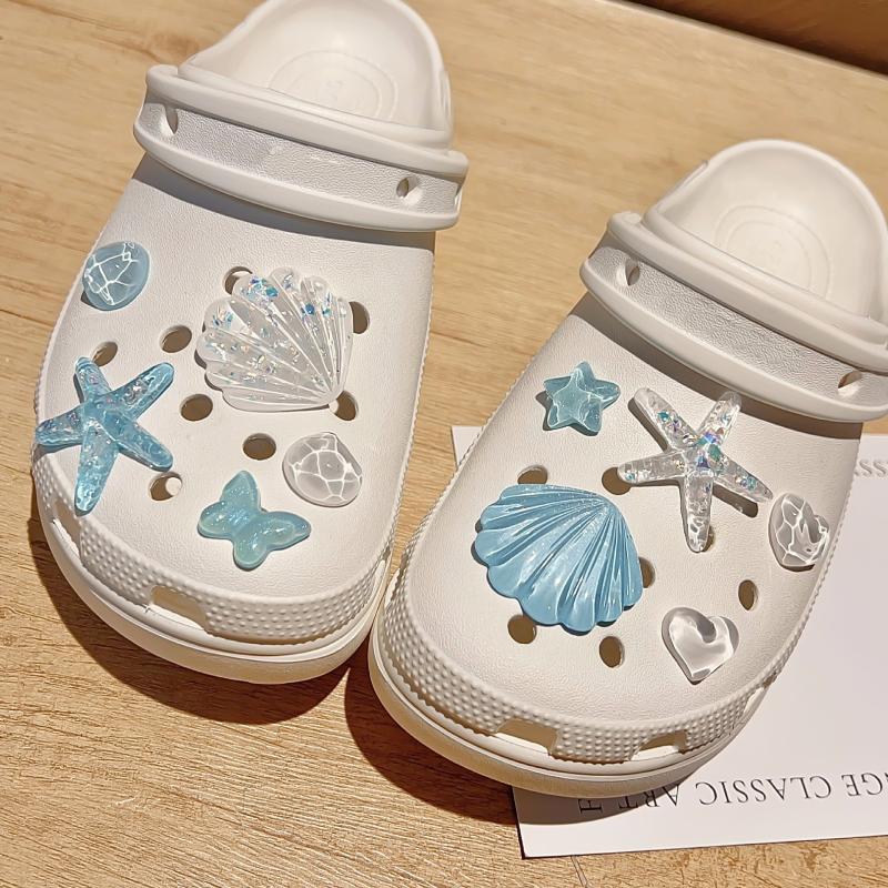 1 Set Diy Clogs Sandals Garden Shoe Decor Cute Starfish Shell Resin Shoe Charms Accessories Buckles Beach Bag Pins Girls Gifts