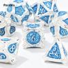 7 Pcs White Blue Tree Vine Metal Dice Solid Metal Polyhedral Dice Set Suitable for Role-Playing RPG Board Game Dice RPG