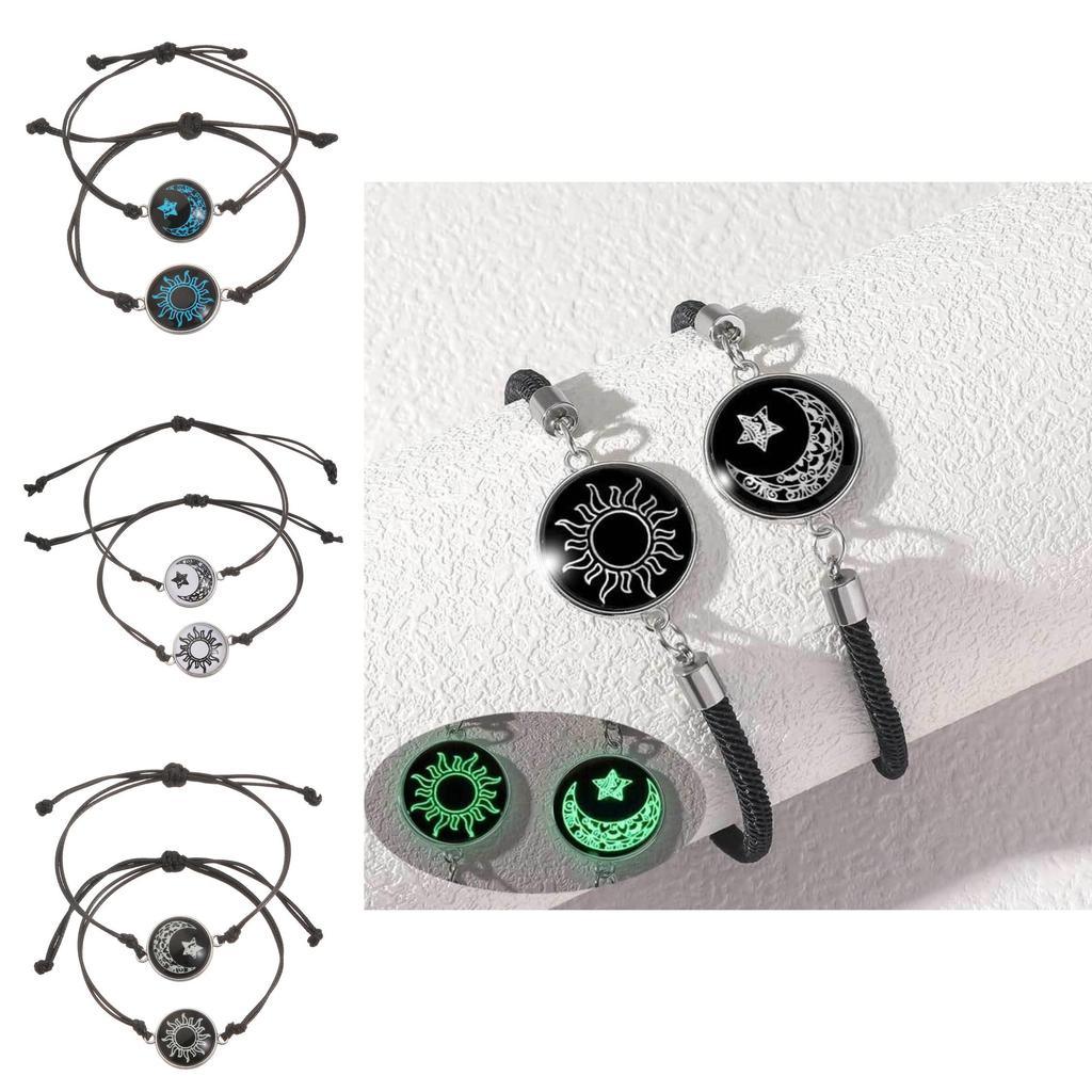 No Ip Handcrafted Metal Couple Bracelet With Glowinthedark Sun And Moon For Romantic Gift