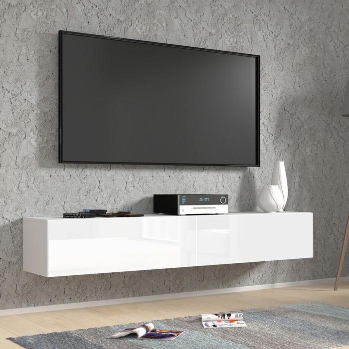 Meuble TV suspendu BINGO 180 cm blanc mat / blanc brillant
