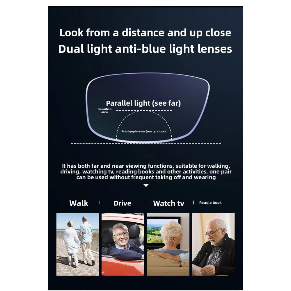 Anti Blue Light HD Men's and Women's Distance Dual-use Presbyopia Glasses Ultralight Sports Photochromic Bifocal Reading Glasses