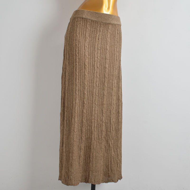 Spring/Summer New Arrival Pure Color Cable Stitch Elastic Stretch High Waist Knit Skirt Women's Clothing Silm Slim Looking Slit Midi Skirt