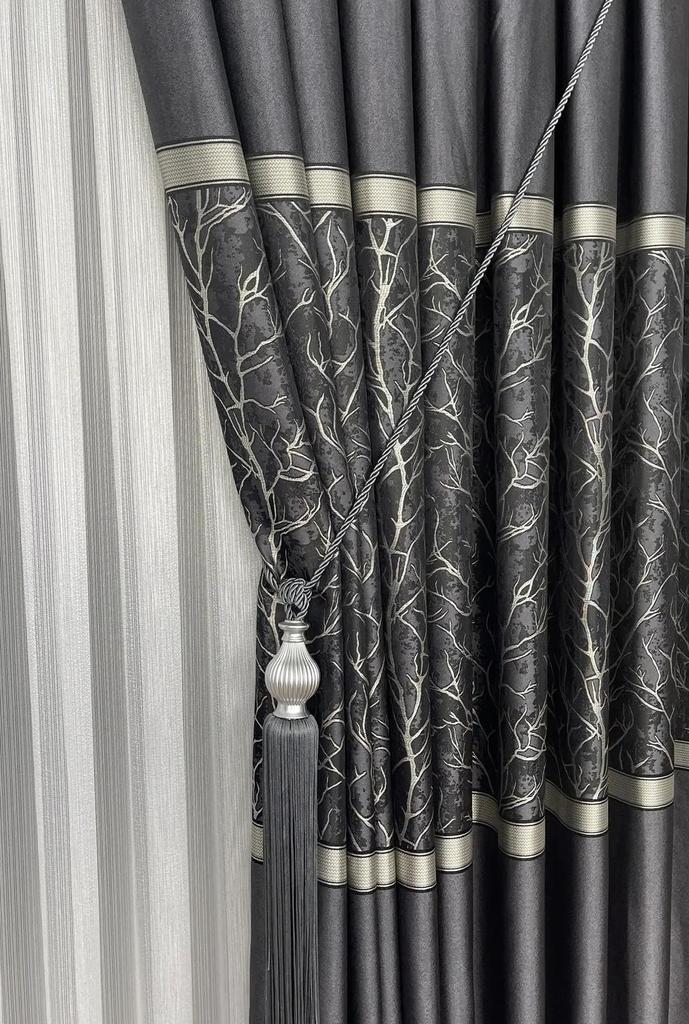 Zasłona tłokowa EPeddler Home z pojedynczym skrzydłem, złoty pasek, ściśle plisowana, żakardowa, jasny wzór