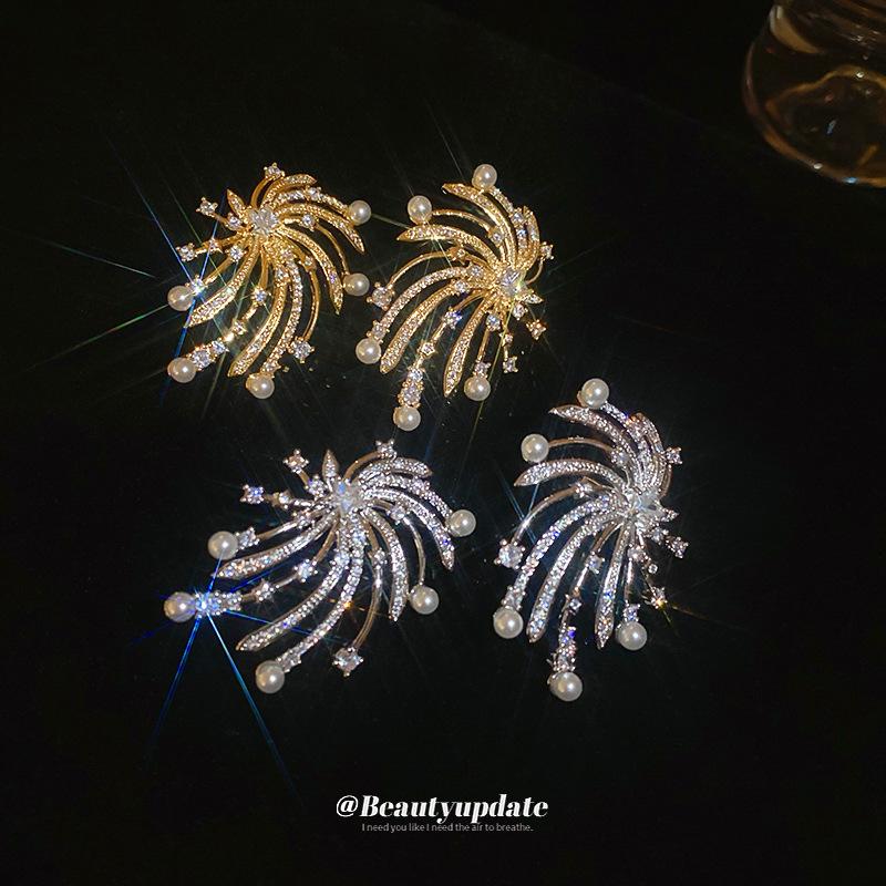Silvernadel Feuerwerk Stern Perlenohrringe - Elegant, hochwertiges Design für Frauen