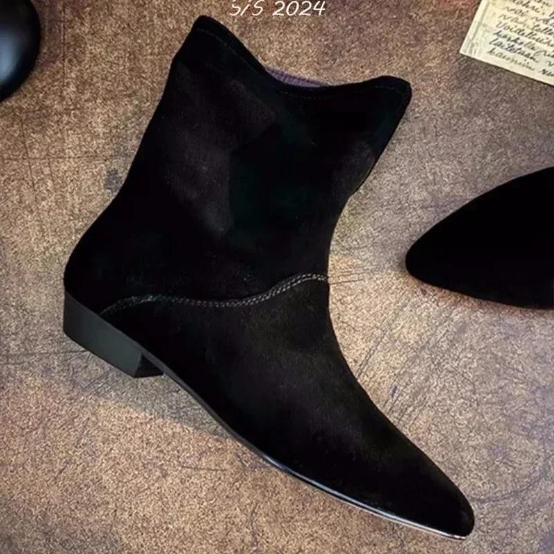 Fashion Pointed Toe Ankle Boots Women Flats Suede Shoes Woman Winter 2025 Fashion Goth Retro Gladiator Chelsea Snow Soft Botas De Mujer