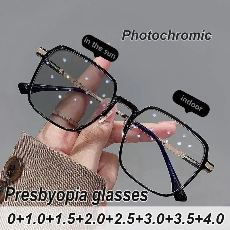 Women Fashion Vintage Photochromic Glasses Luxury Square Far Sight Presbyopia Male Female Fashion UV Sunglasses with Diopters