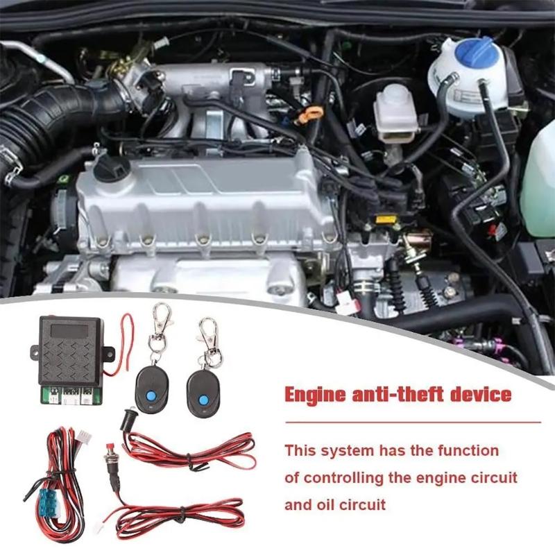 Anti-Theft Alarm System Car Engine Immobilizer Lock Car Wireless Engine Lock Intelligent Circuit Cut Offs with 2 Remotes