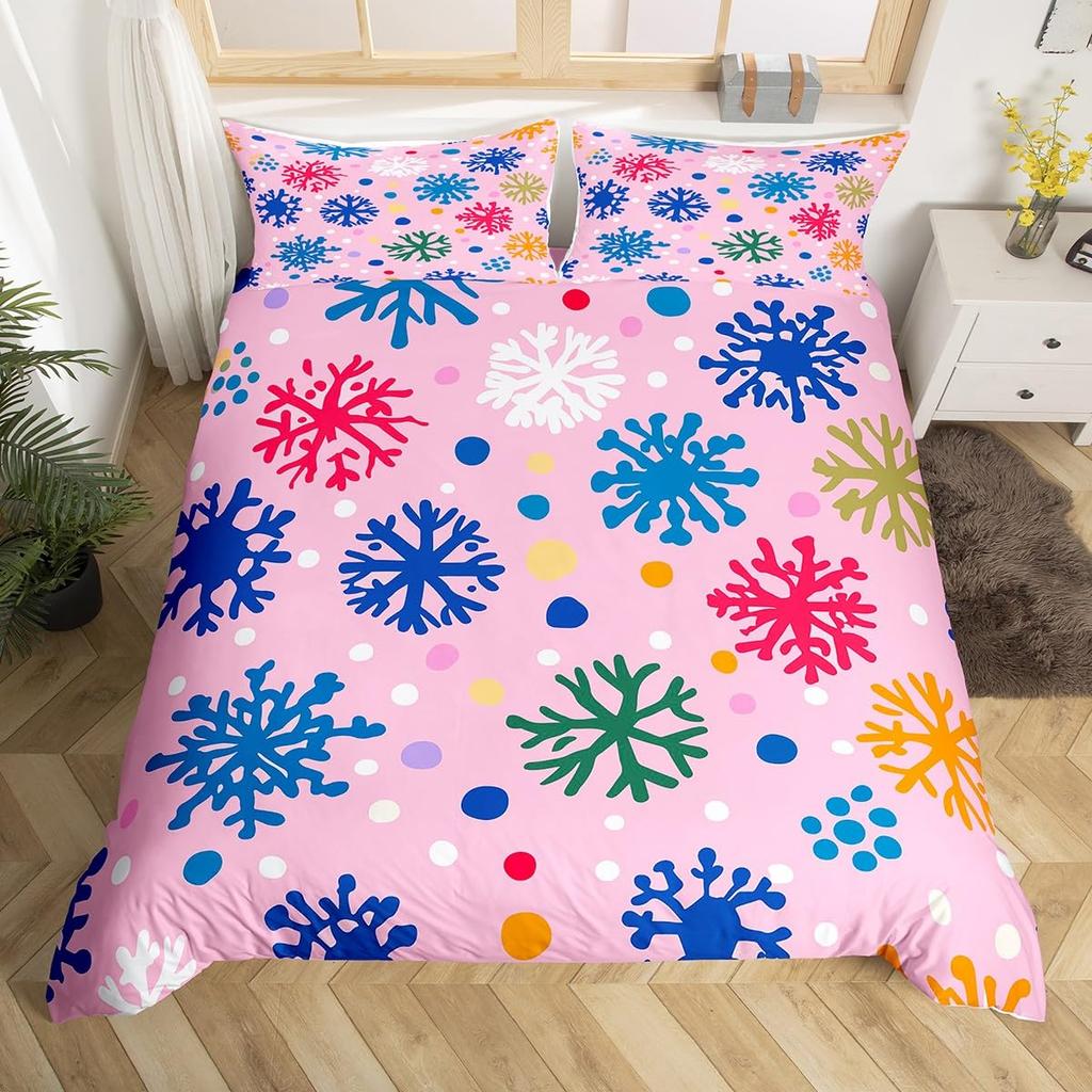 Snowflake Duvet Cover Twin King Merry Christmas Comforter Cover For Child Boys Girls, Glitter Galaxy Bedding Set, New  Gift