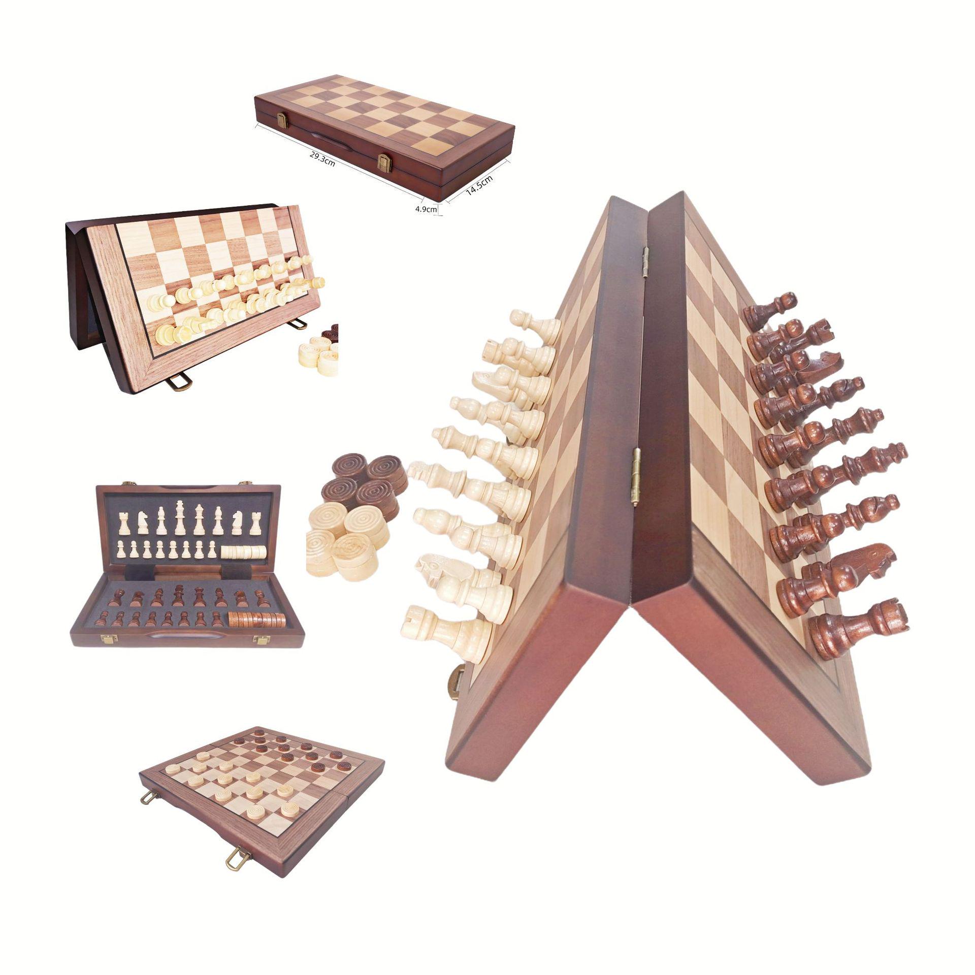 

Solid Wood Magnetic Chess Set for Kids - Educational International Western Game 33x18x8cm