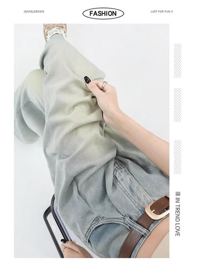 Korean Style High Waist Wide Leg Jeans - Women's Retro Pleated Loose Straight-Leg Pants for Spring & Autumn