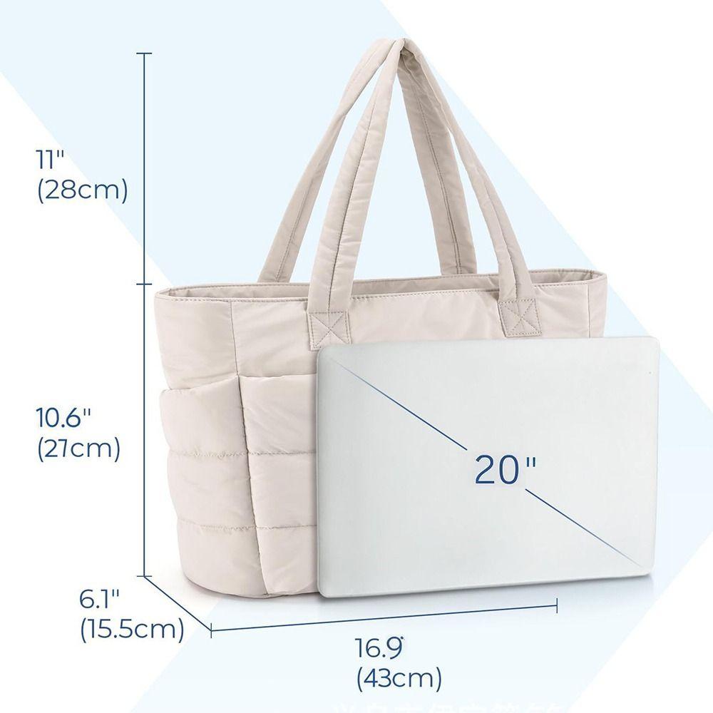 Lightweight Puffy Laptop Bag Large Capacity Commute Briefcase Simple Cotton Padded Tote Bag  Travel