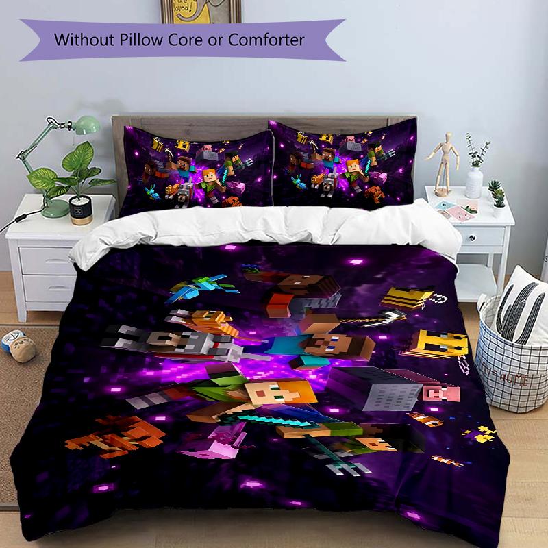 Minecraft End Dimension Adventure Printed 3pcs Bedding Set Soft Microfiber 1 Duvet Cover And 2 Pillowcases Home Bedroom Decor Xmas Gift Ek114